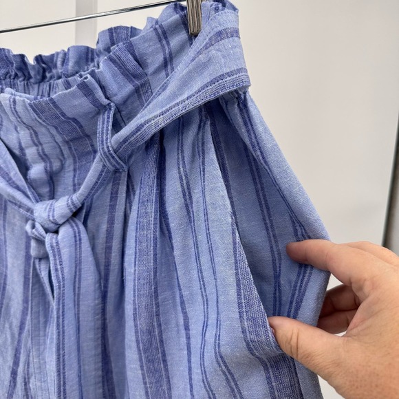 A New Day Striped High Rise Linen Blend Ruffle Waist Paperbag Shorts Size L Blue - Picture 6 of 10